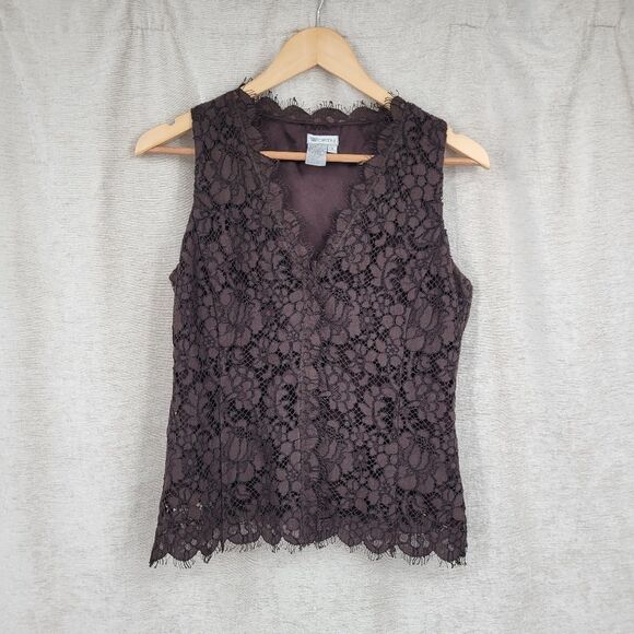 Worth Choclate Brown Lace Sleeveless Blouse Top and Skirt Matching Set - Picture 7 of 13